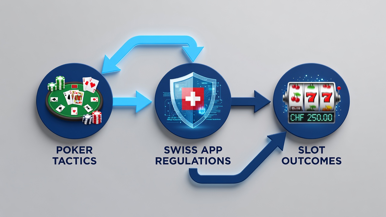 Detailed view of Swiss-regulated gaming app dashboard connecting poker statistics to slot performance metrics